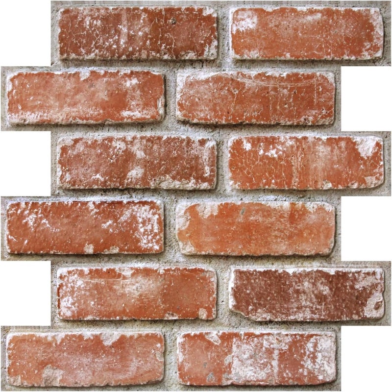 COMSTICKC 3D Faux Brick Peel and Stick Wall Panels,10 Pcs of 12"X12",Small Size, Thin PVC 3D Fake Brick Self Adhesive Wall Covering Wallpaper Interior Decor, Orange Red - Image 1